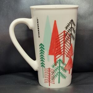 Starbucks Tall Ceramic Mug Holiday Christmas Trees Holiday Design Tumbler 14 oz.